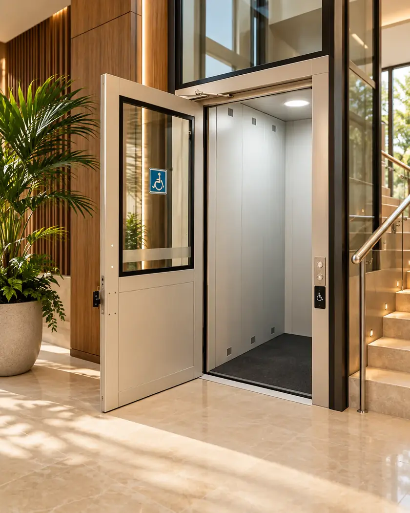 Plataforma cabinada com porta de vidro